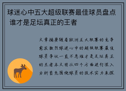 球迷心中五大超级联赛最佳球员盘点 谁才是足坛真正的王者 球迷心中五大超级联赛最佳球员盘点 谁才是足坛真正的王者
